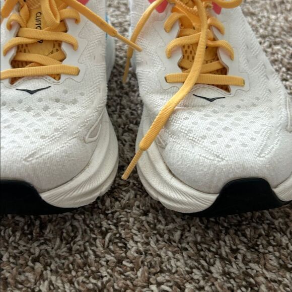 Hoka One One Clifton 9 White and Yellow Athletic Shoes - Picture 5 of 15